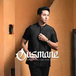 CUTOFF Ousmane Dobby Bordir Collarless Shirt Kemeja Koko Pria Motif Lengan Pendek