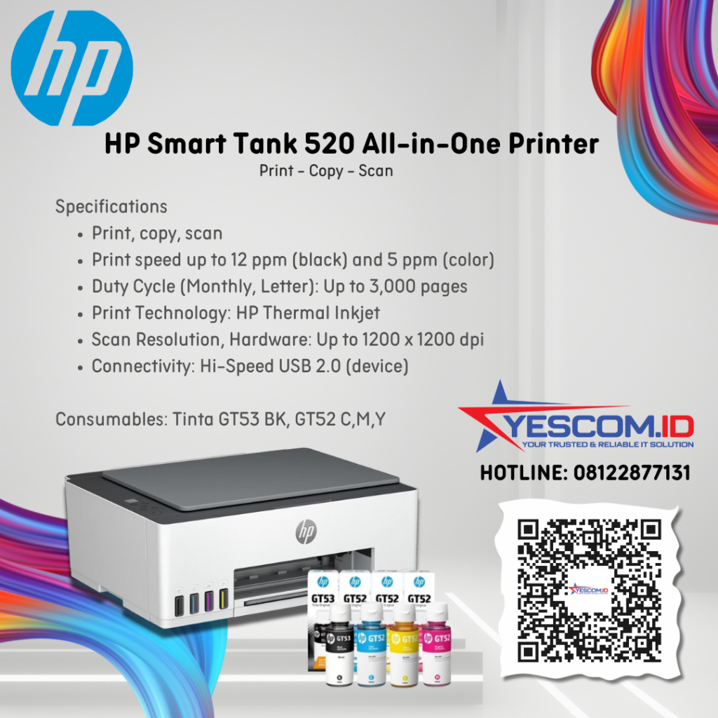 Jual Printer HP Smart Tank 520 All-in-One (Print, Scan, Copy) | Shopee ...