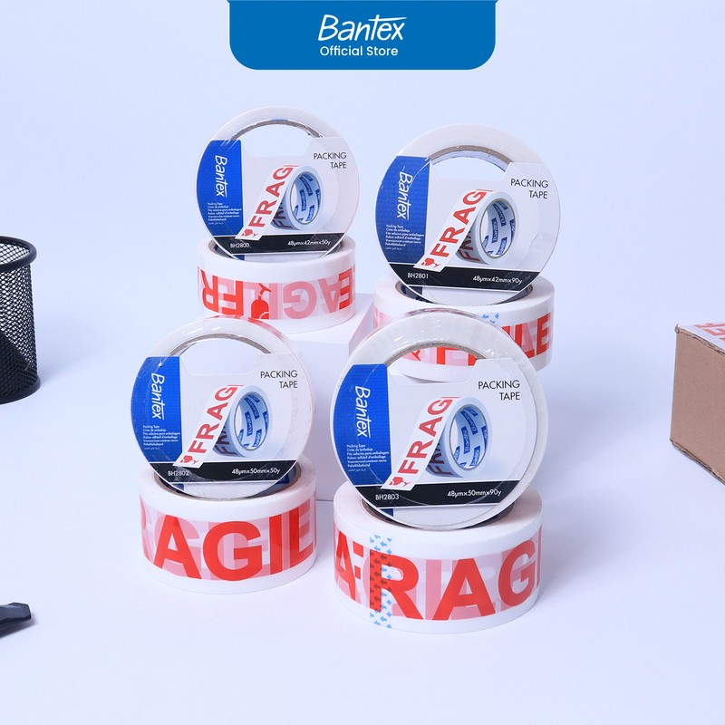 Bantex Packing Tape FRAGILE / Lakban Pecah Belah Warna Putih Kuat Hemat dan Efisien BH280X
