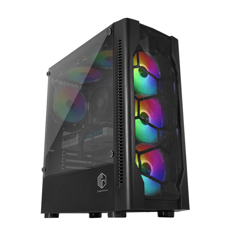Jual Cube Gaming Byron Futuristic Mesh Design Tempered Glass ATX Gaming ...
