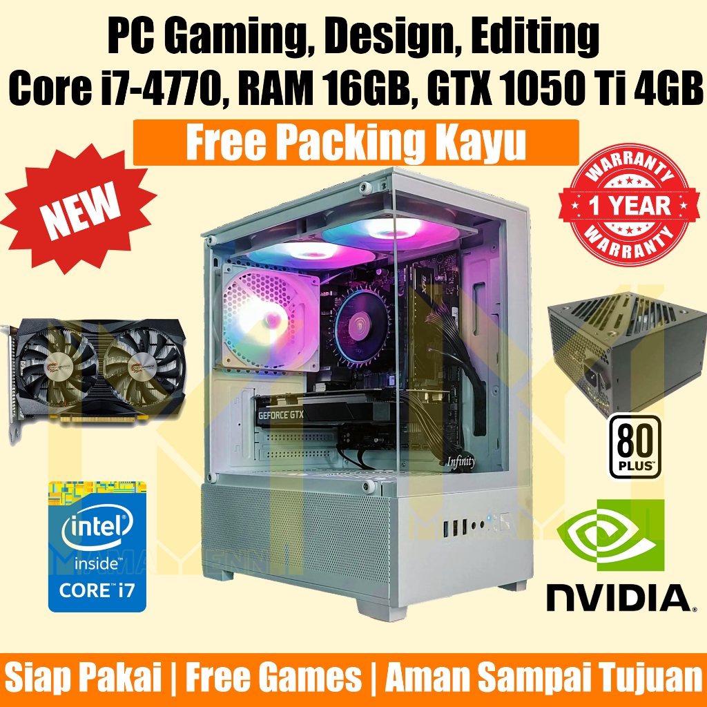Jual PC Gaming Core i7 4770 RAM 16GB GTX 1050 Ti 4GB SSD /Komputer