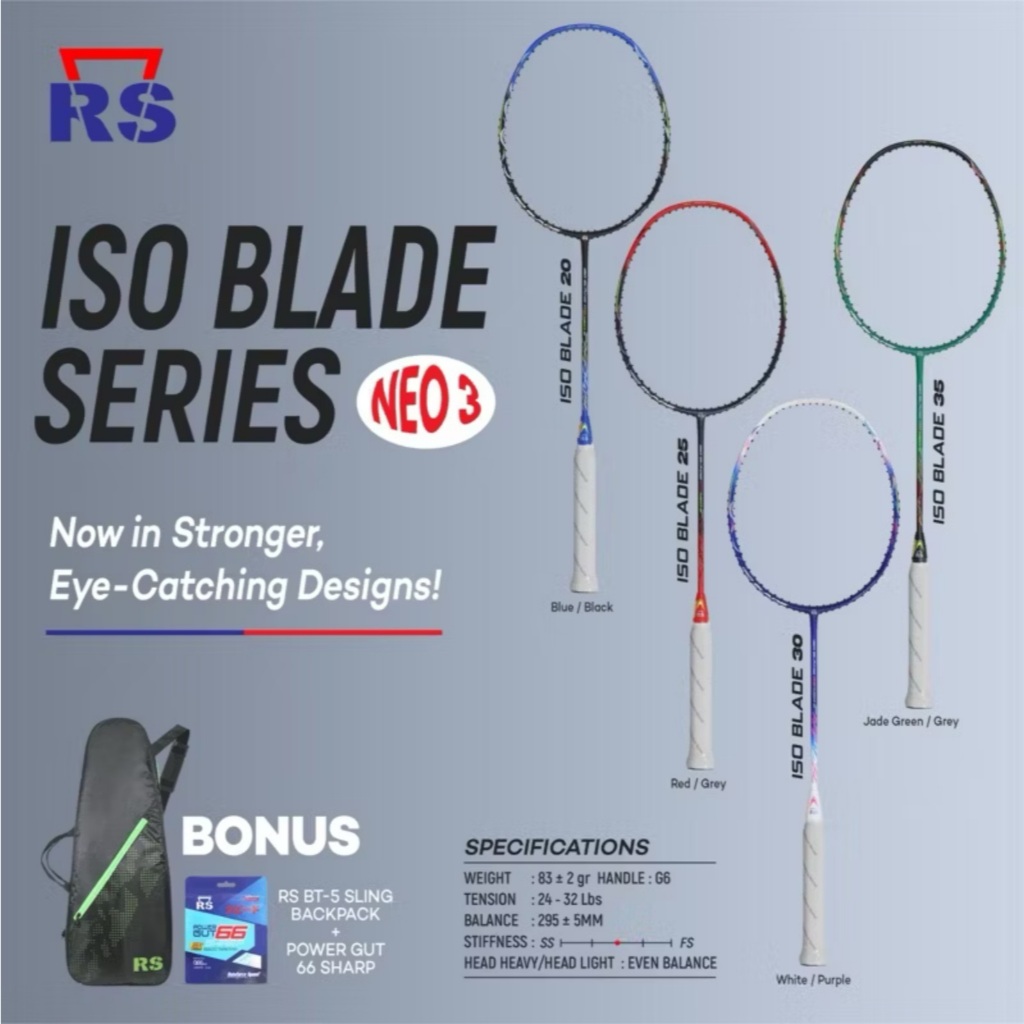 Jual Raket Badminton RS Iso Blade 20 25 30 35 Neo iii 100% Original ...