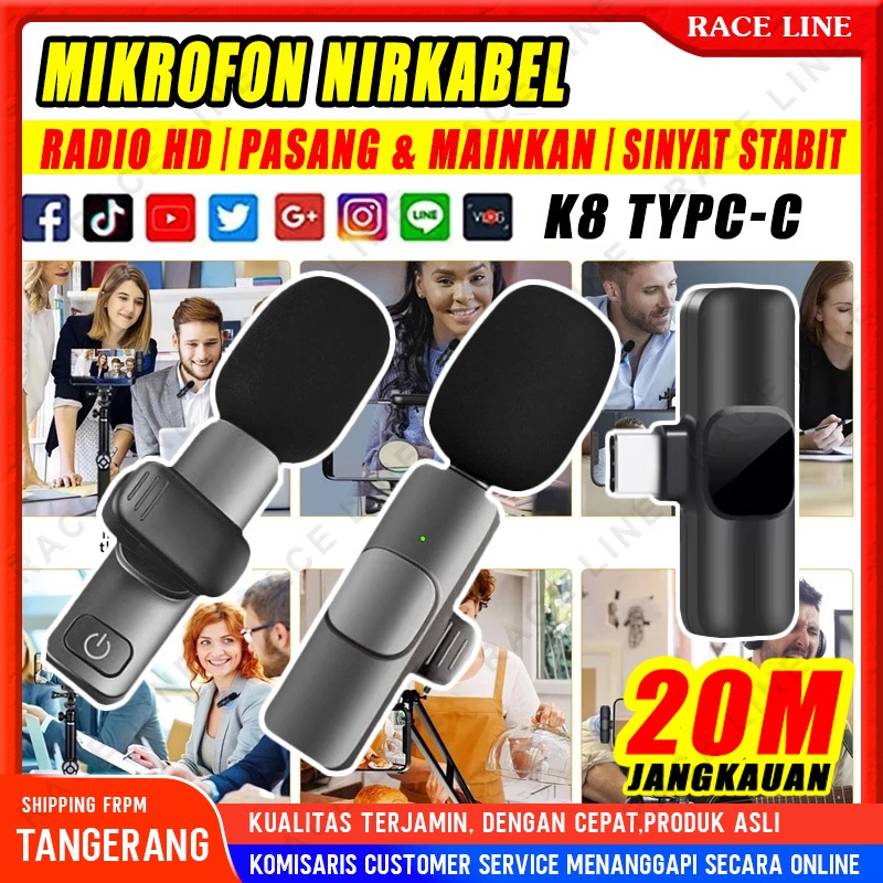 Jual 【COD】K8 Wireless Microphone Type C / Lightning Clip-On Mic ...