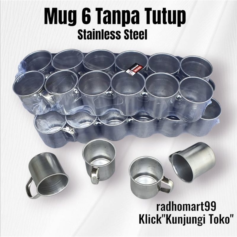 MUG 6CM & 7CM STAINLESS STEEL TANPA TUTUP (PAKET 6PCS, 12PCS)
