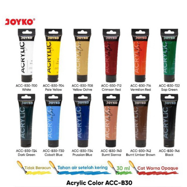 Jual ( 1 pcs ) ACC-B 30ml Cat Acrylic Colors 12 Warna / Cat Akrilik ACC ...
