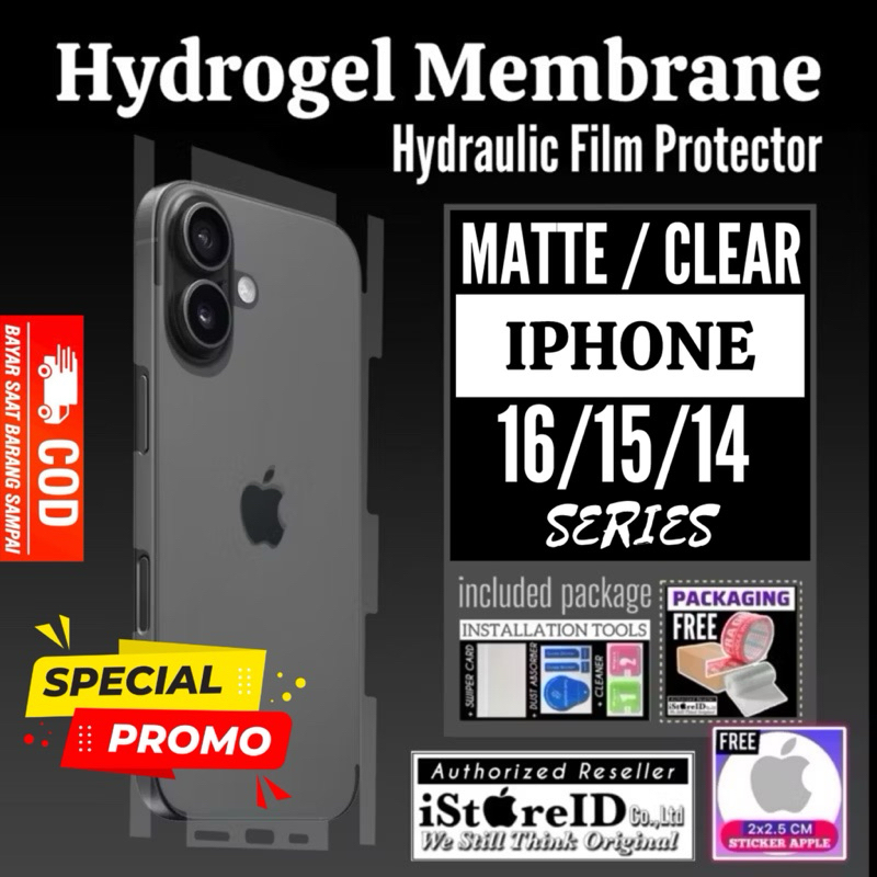Jual [COD] (Free: Gifts) Matte/Clear BACK to SIDE Hydrogel iPhone 16 ...