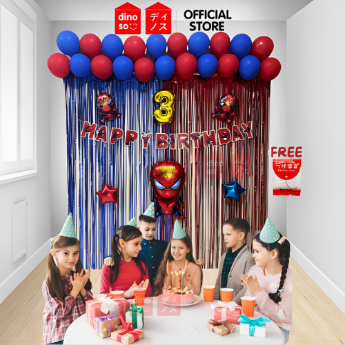 DINOSO Balon Paket Dekorasi Ulang Tahun Tema Karakter Spiderman / Dekorasi Superhero Spiderman Untuk Pesta Ultah