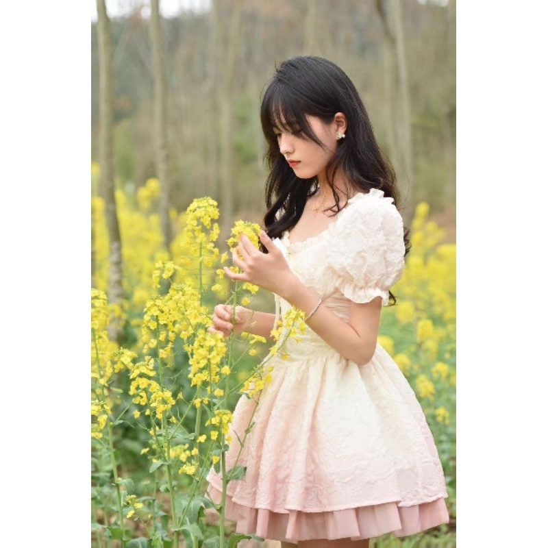 Jual French Style Puff Sleeve Square Neck Dress | Fairy Peng Peng Dress ...