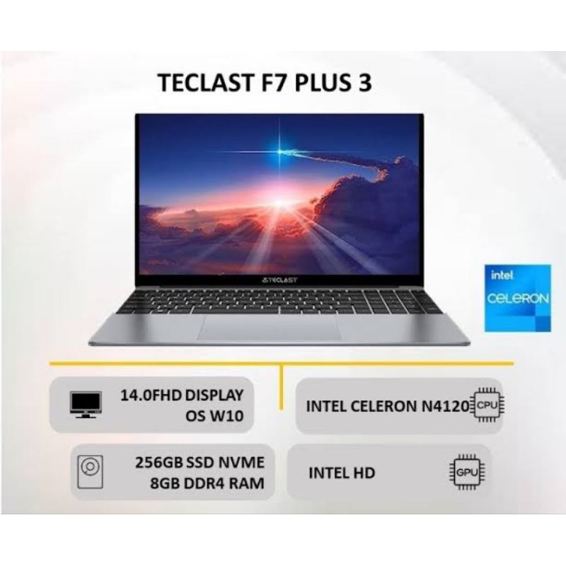 Jual TECLAST F7 PLUS 3 : INTEL N4120 QUADCORE,8GB, SSD 256GB,14.0