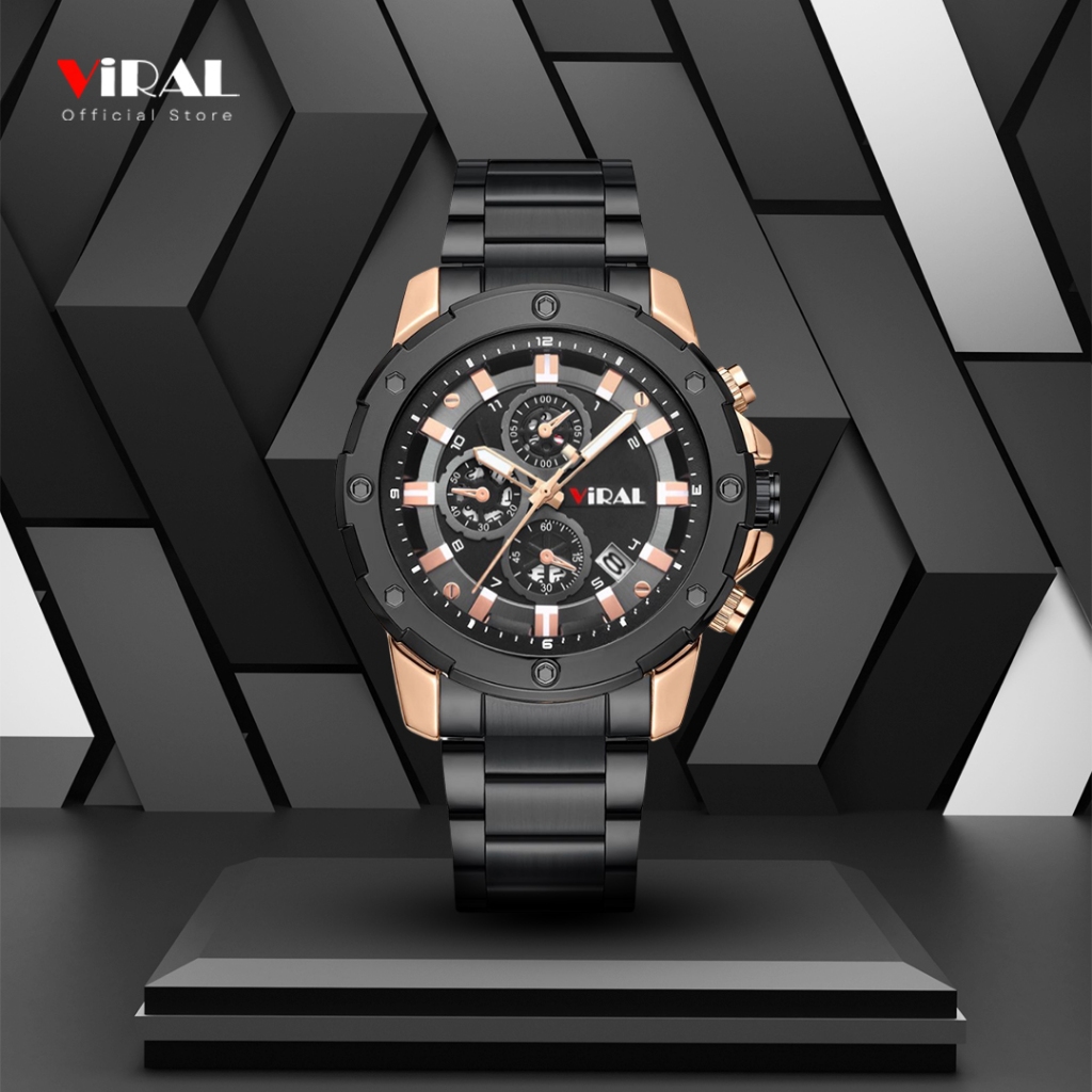 Jual ViRAL Watch - Jam Tangan Pria Chronograph Rantai 902 Anti Air ...