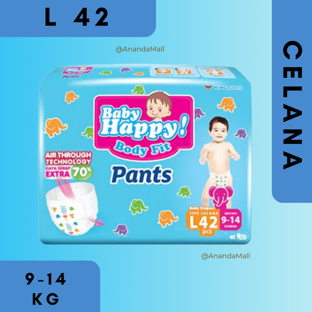 Jual Baby Happy Popok Bayi Body Fit Pants L42 - 9-14Kg | Shopee Indonesia