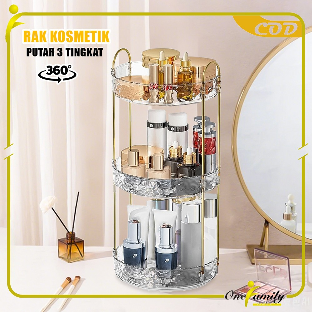 Jual ONE-K173 Rak Kosmetik Putar 360 Derajat 3 Tingkat / Rak Make Up ...