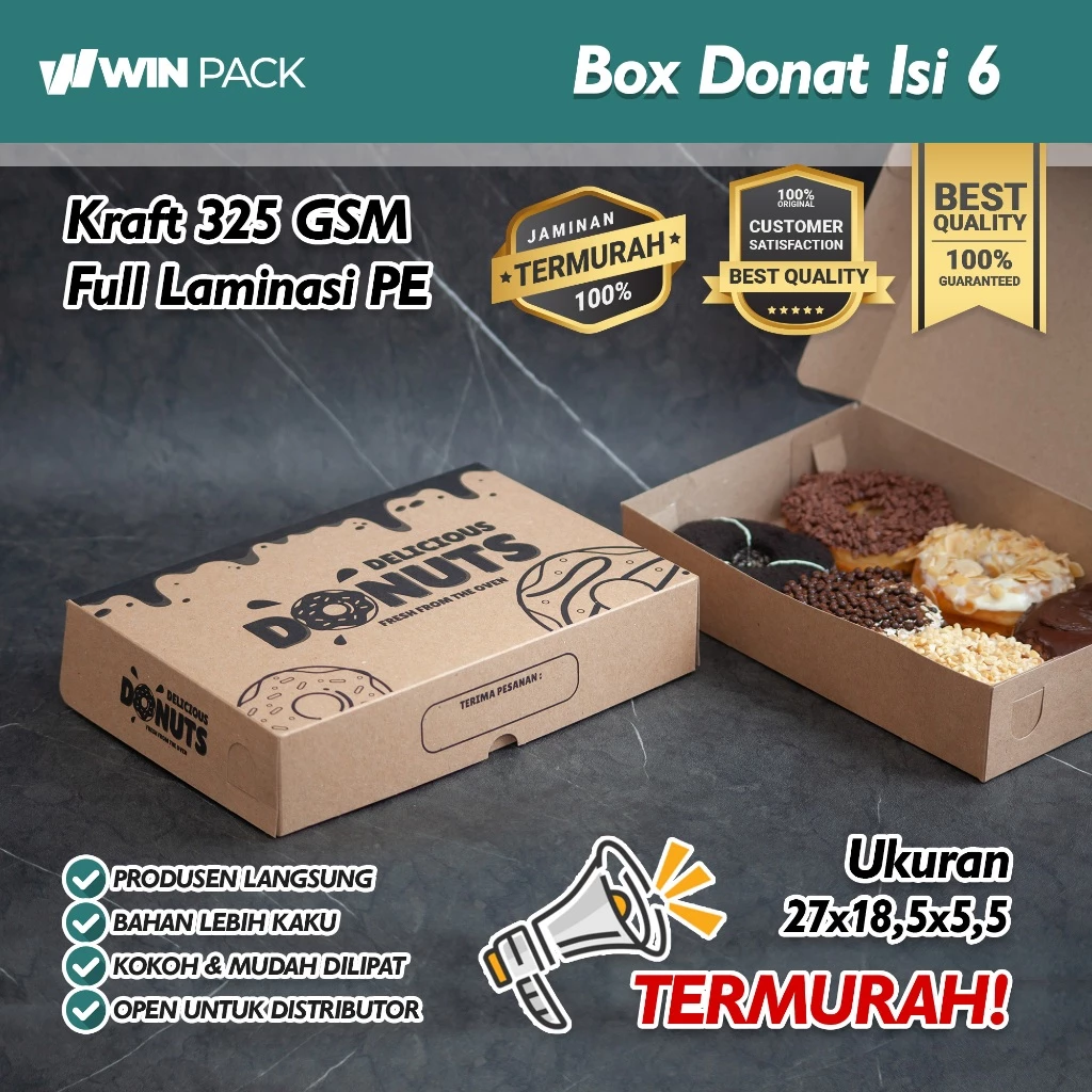 (Isi 40 Pcs) Box Dus Donat Full Laminasi isi 6 | 27x18x5 cm | 325 GSM Laminasi PE