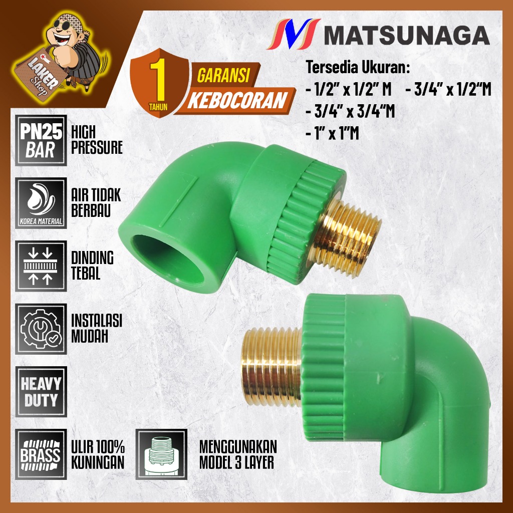 Jual Matsunaga Sambungan Elbow/Keni Drat 90 PPR Pipa x …