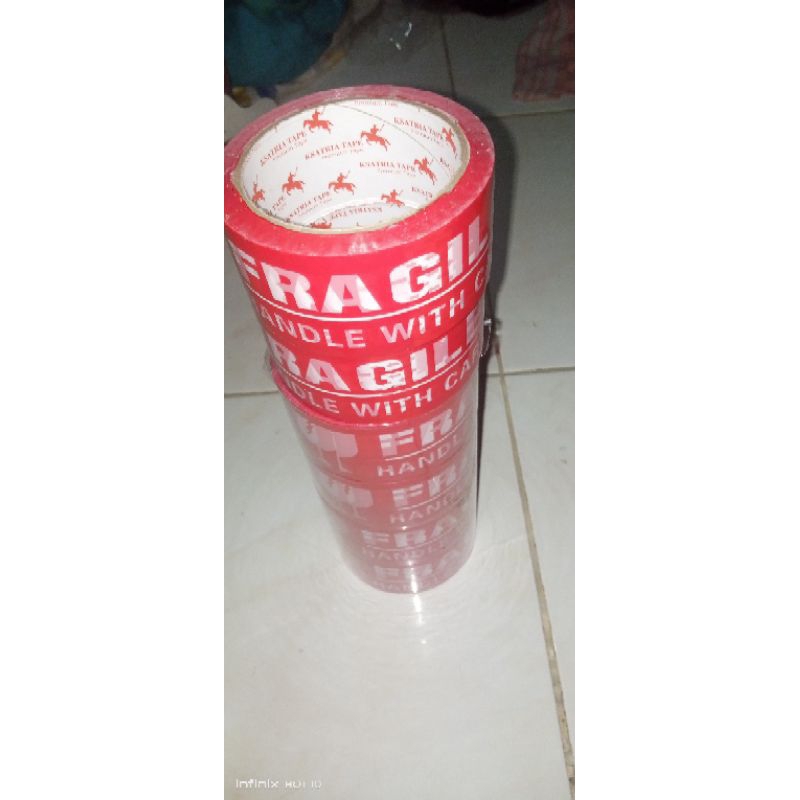 Jual Lakban OPP Tape / Lakban Fragile Merah Packing 60 Yard ( 3 Pieces ...