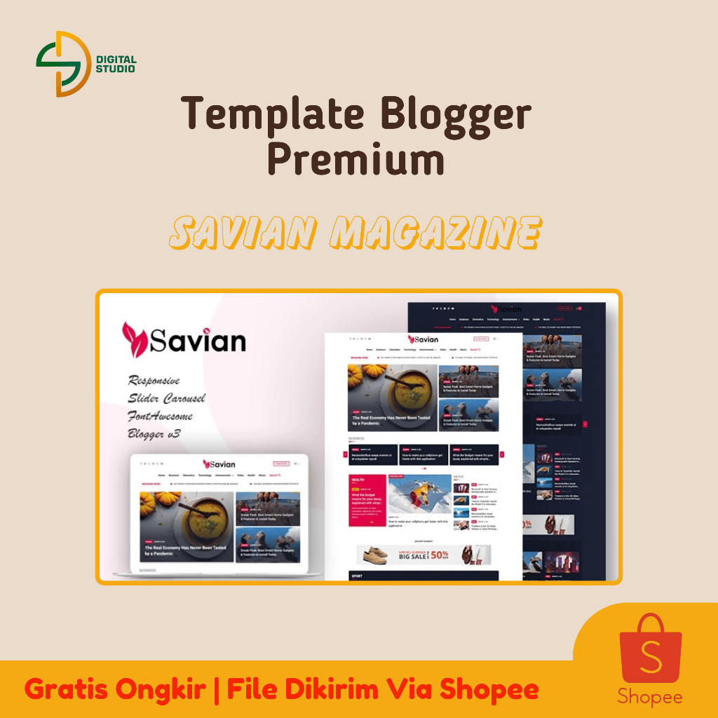 Jual Template Blogger Premium Savian Magazine Responsive | Shopee Indonesia