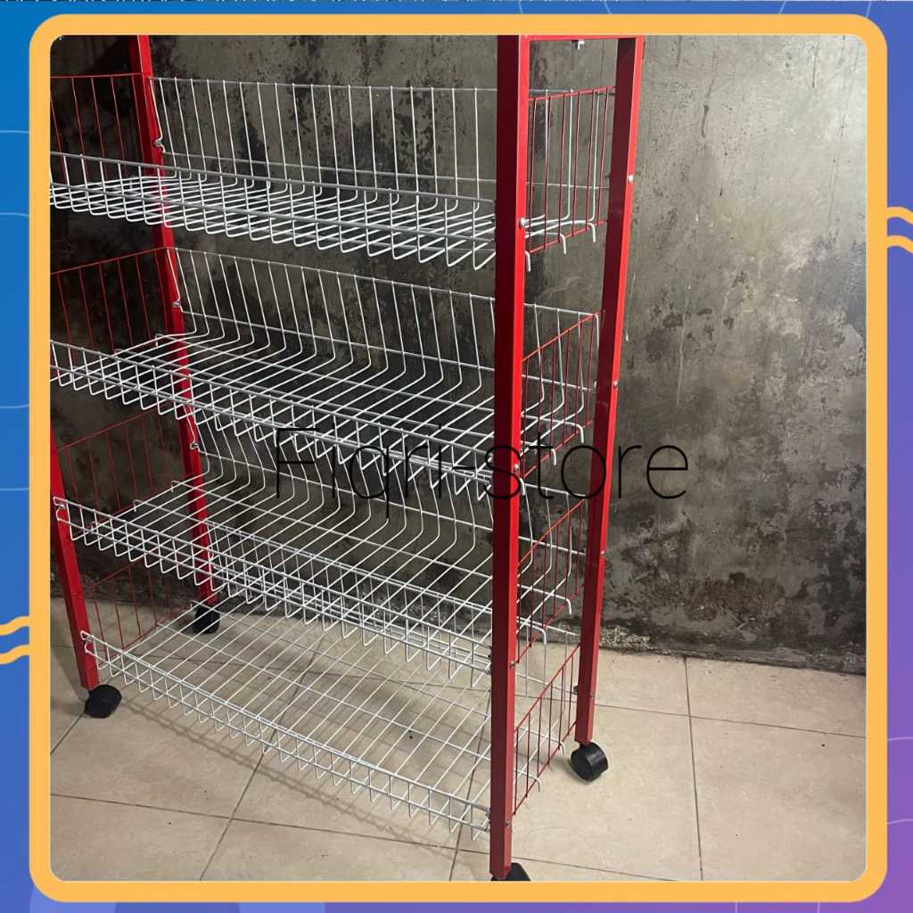 Jual Rak Chiki Susun 5 Roda/Rak Display Roda Susun 5 Tebal/ Rak Besi ...