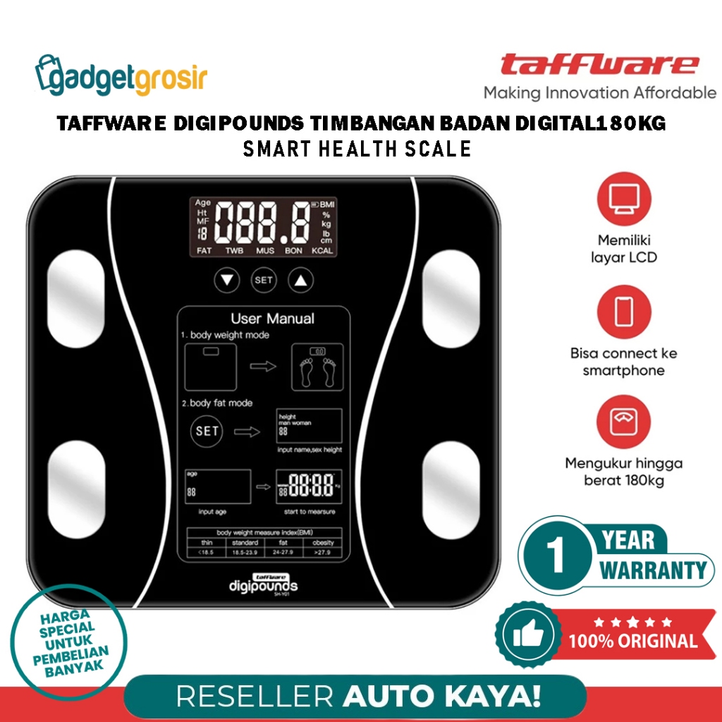 Jual Taffware Digipounds Timbangan Badan Digital Health Scale 180KG SH ...