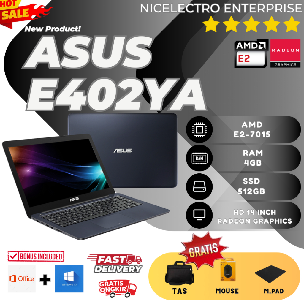Jual LAPTOP ASUS VIVOBOOK E402YA | AMD E2-7015 | RAM 4GB | SSD