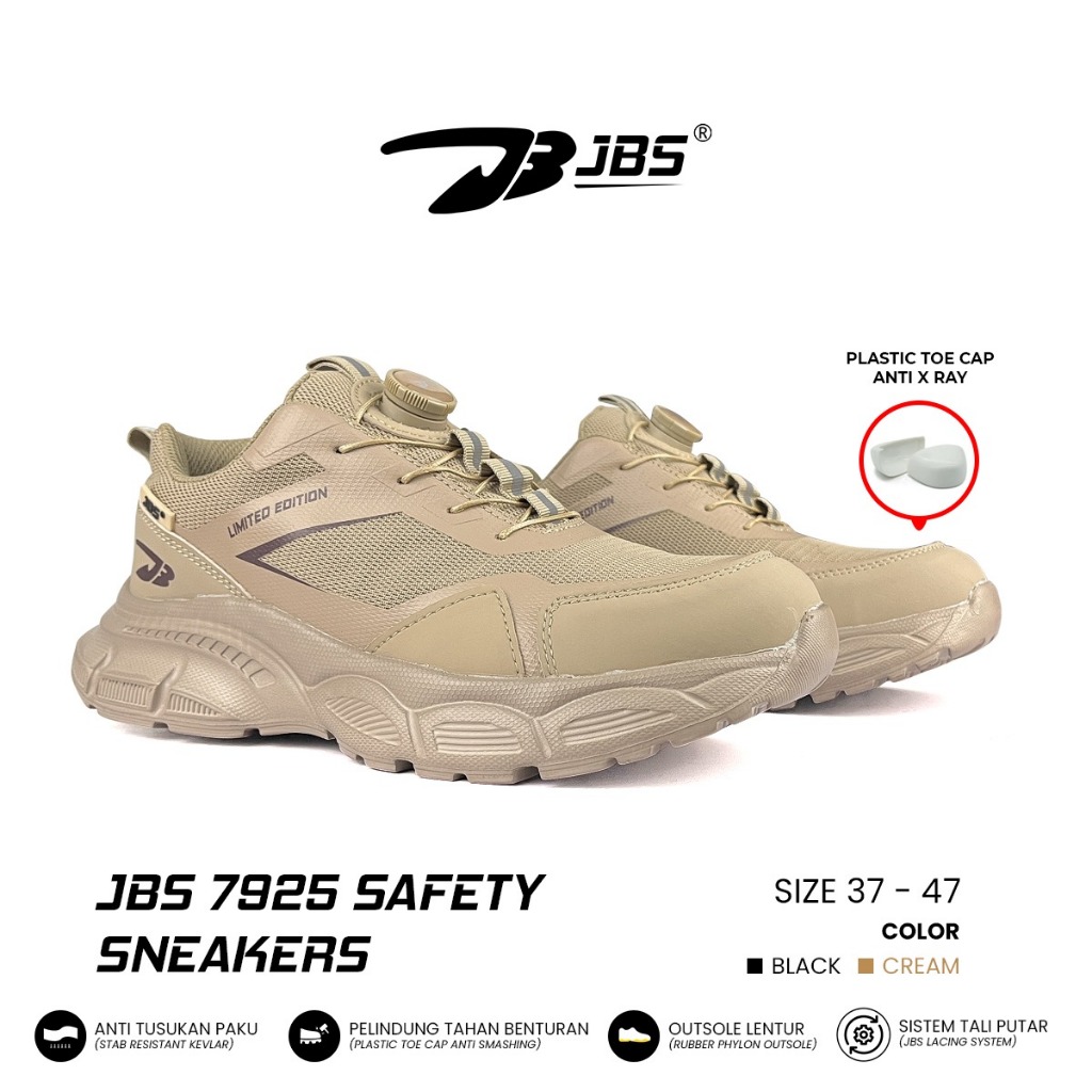 Sepatu Safety Sneakers JBS 7925 Plastik Toe Cap Tali Putar Anti Tusukan  Anti Metal Detector Bandara