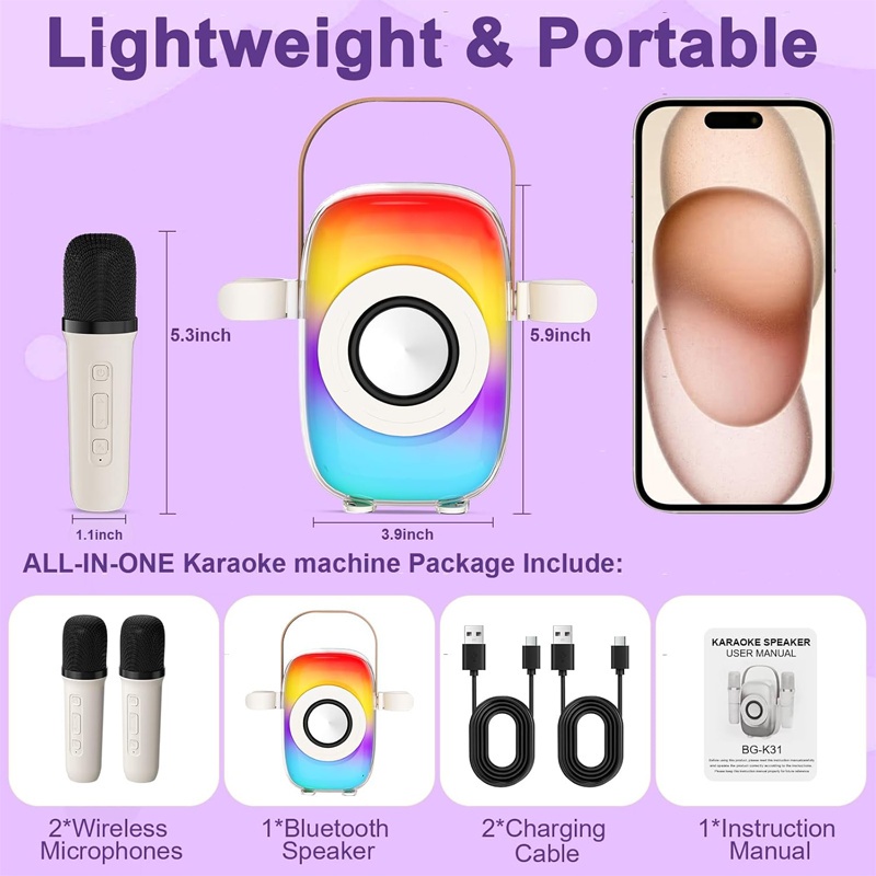 Jual Karaoke Speaker Bluetooth 2 mic 1 set garansi 1 tahun Mini Machine ...