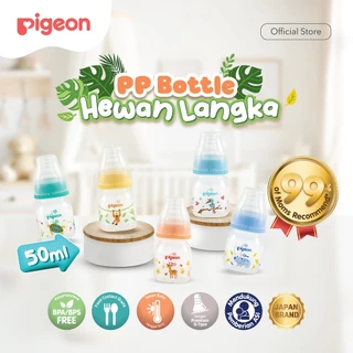 PIGEON Botol Slim Neck PP RP 50ml Hewan Langka w/S-Type Nipple | Pilih Variasi | Botol Susu Bayi | Anti Kolik | Nipple Size S