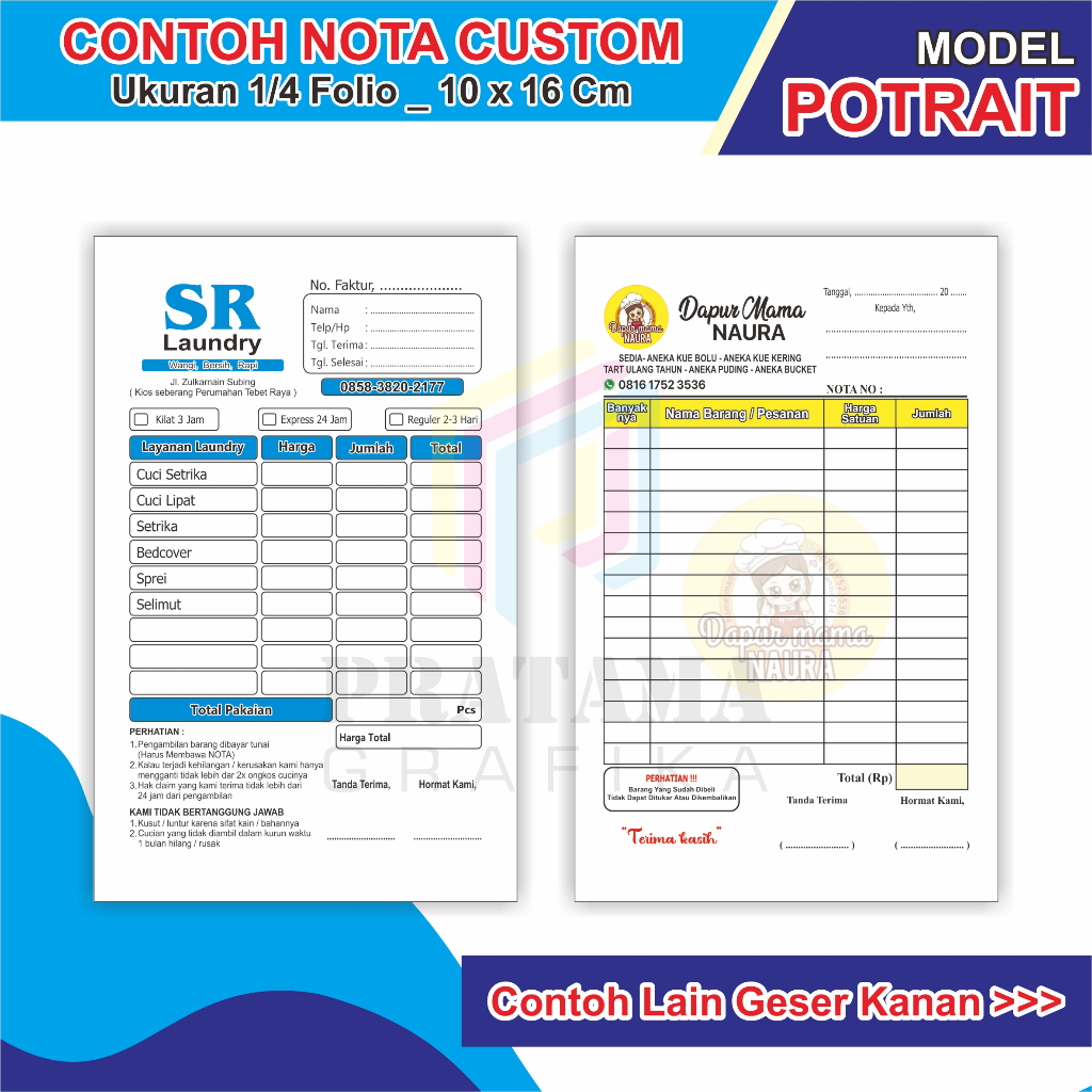 Jual Nota Custom 1/4 Folio 1ply Cetak Nota bengkel olshop nama toko ...