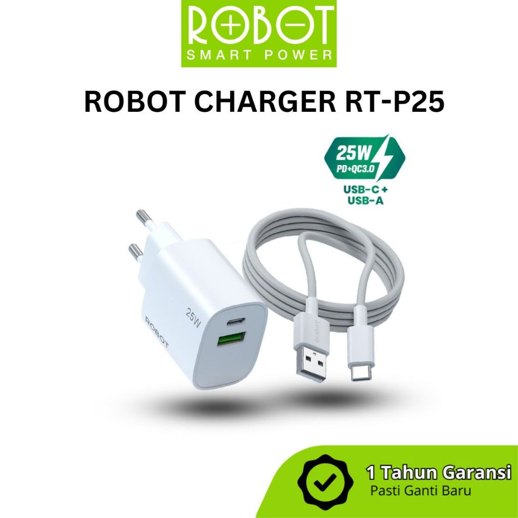 Jual ROBOT RT-P25 Kepala Charger Fast Charging 2 Port USB-C & USB 3A 25 ...