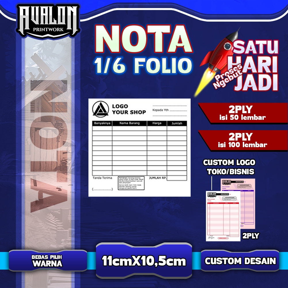 Jual Nota Custom ukuran 1/6 folio - 2 rangkap 2PLY - 50/100 lembar ...