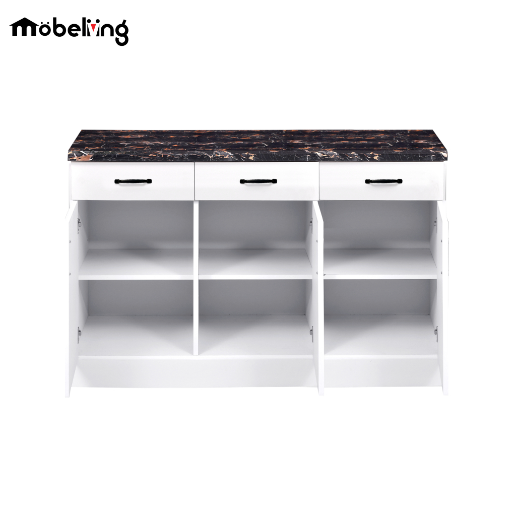 Jual Mobeliving - Kitchen set VENEZIA Bawah 3PT - Putih Top Table Hitam ...