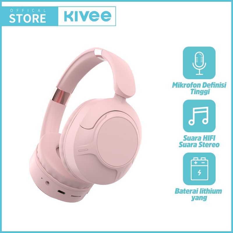 Jual KIVEE Headphone Wireless Bluetooth 5.3 KV-TW152 Pink Headset Music ...