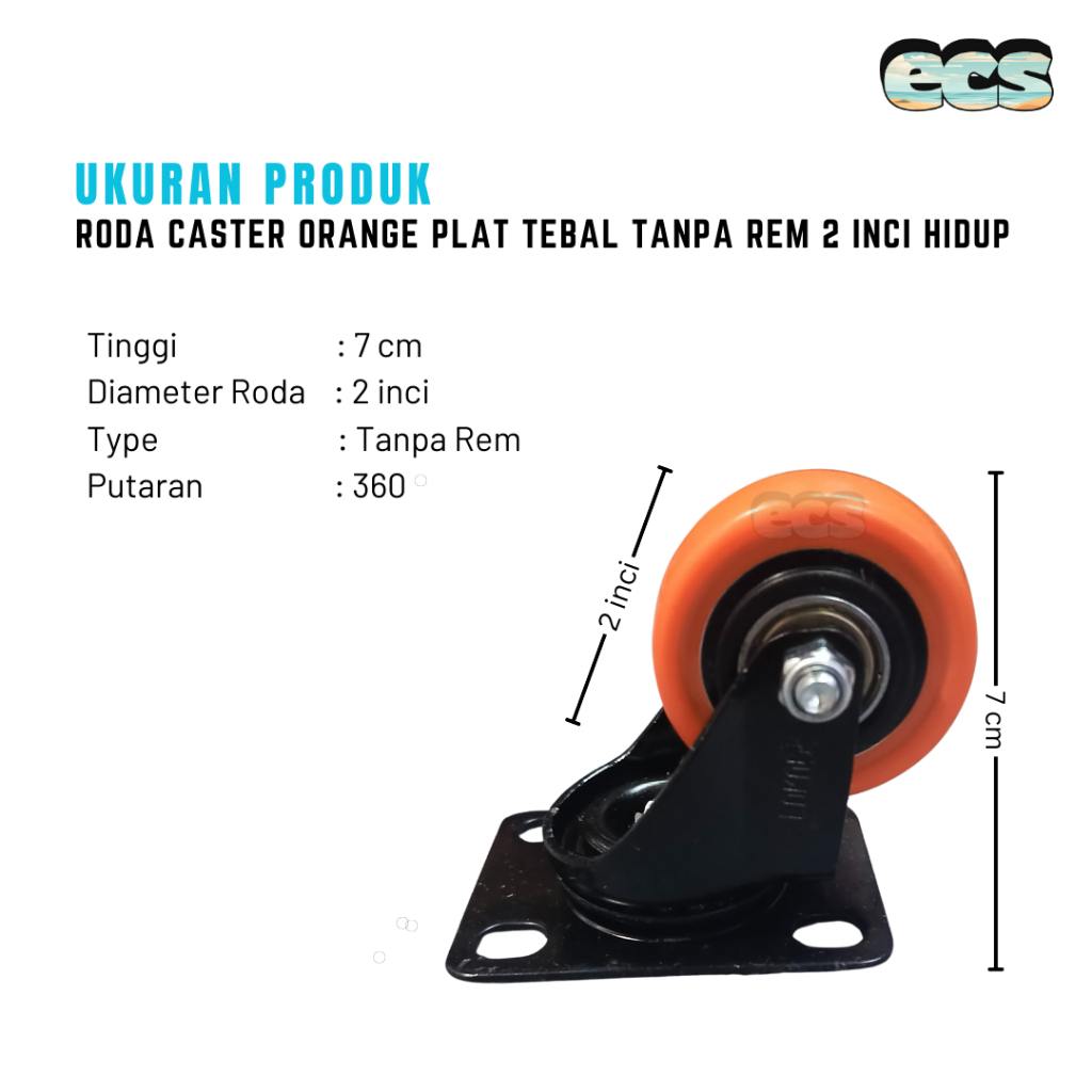Jual ECS Shop Roda Caster Hidup Orange 2 Inci Plat Tebal Tanpa Rem ...