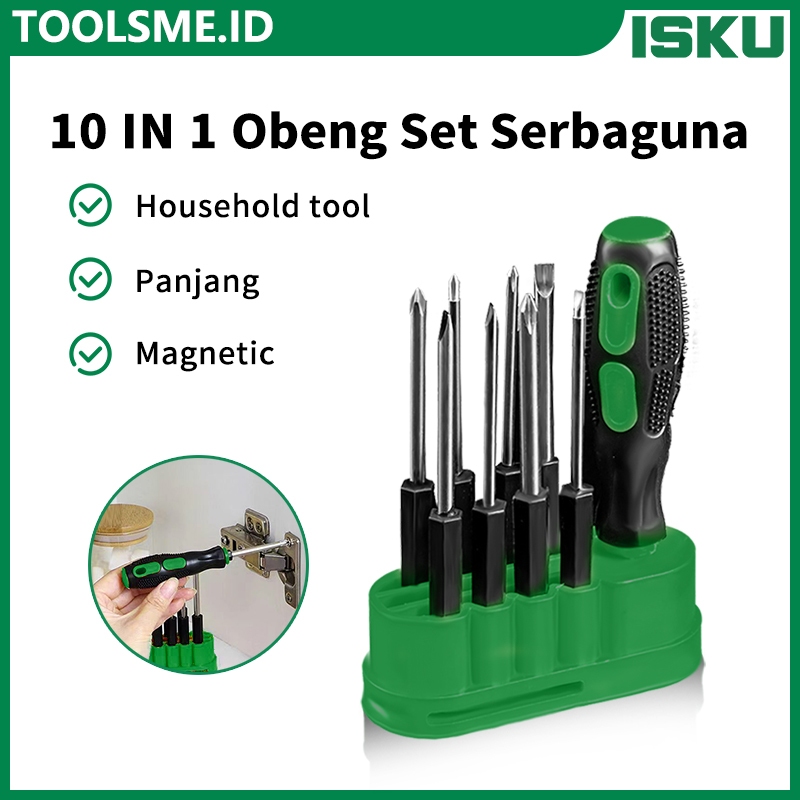 Jual ISKU Obeng Set Screwdriver 10 in 1 Gagang Karet Obeng Plus Minus ...