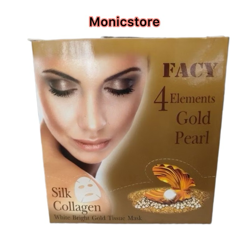 Facy Gold Tissue Mask Pearl Silk Collagen Brightening Hydrating Sheet Mask Wajah 1 Box