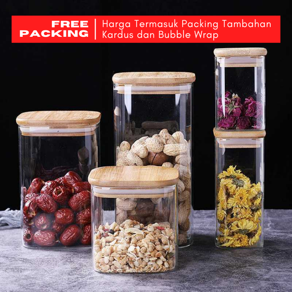 Jual Toples Kaca Tutup Bambu Kedap Udara Seal Silikon Bentuk Persegi ...
