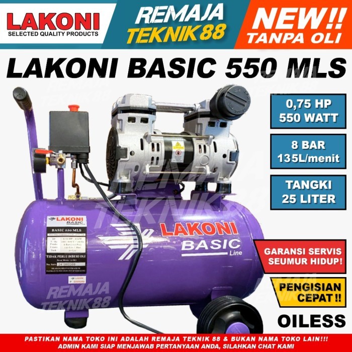 Jual LAKONI BASIC 550 MLS - KOMPRESOR ANGIN 550 WATT OILESS TANGKI 25 ...