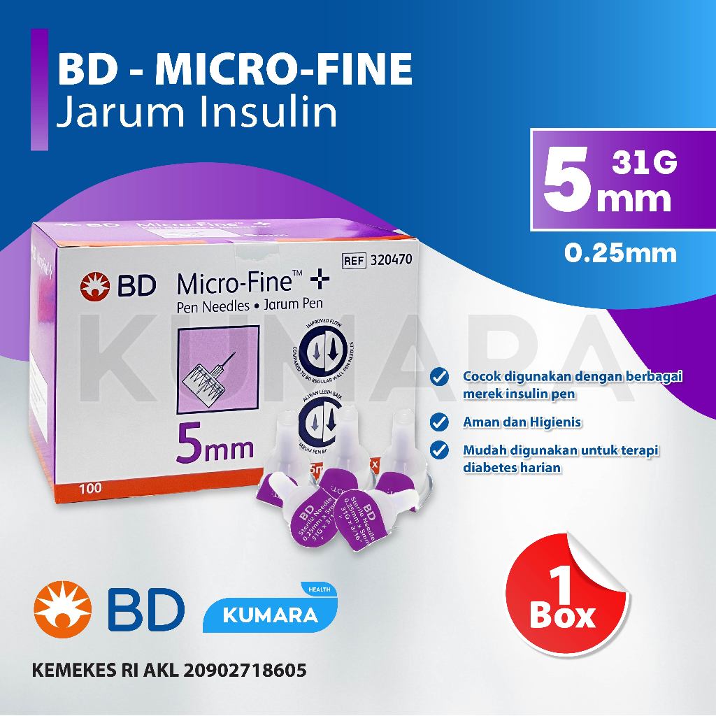 Jual BD - MicroFine 5mm 31G Jarum Insulin Ungu | Insulin Pen Needle Box ...