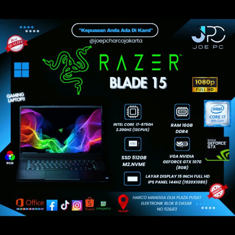 Jual Laptop Gaming Razer Blade 15 Intel Core i7 Gen 8th (8750H) RAM ...