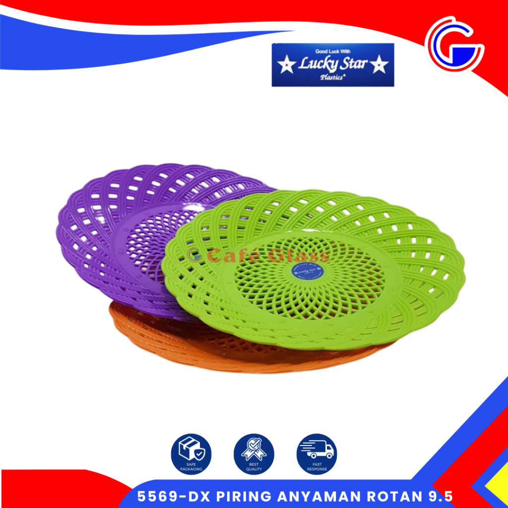 Piring Anyam Lucky Star 5569 Dx Warna - Piring Pecel Sambelan Plastik - Piring Rotan Plastik