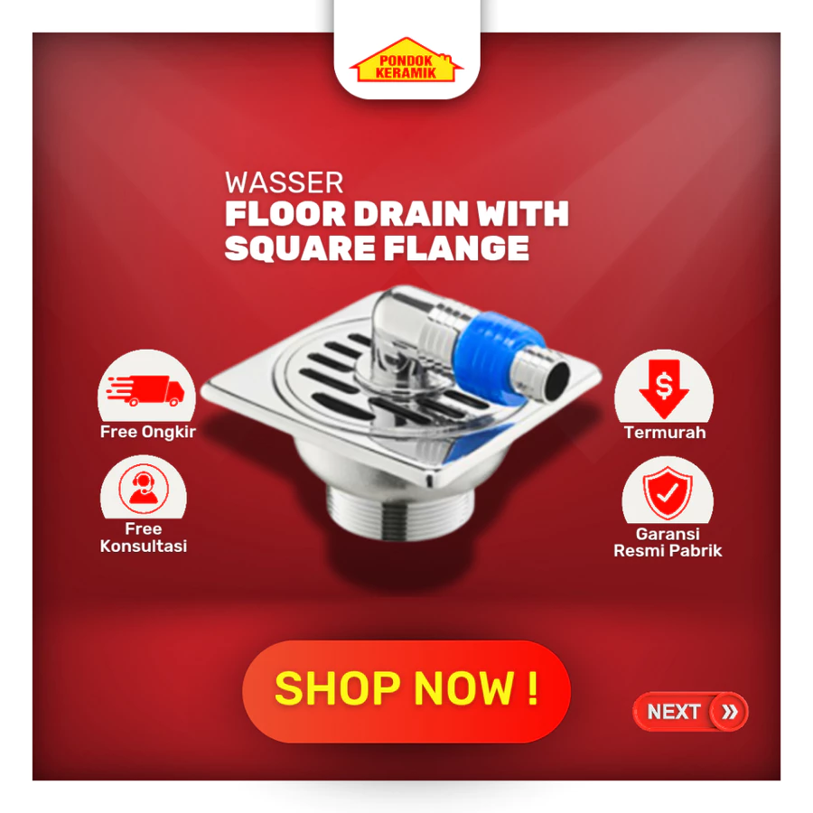 Avur Lantai Saringan Got WASSER HSA-6448 FG Floor Drain / Avur Lantai Plus Sambungan Mesin Cuci Kuningan