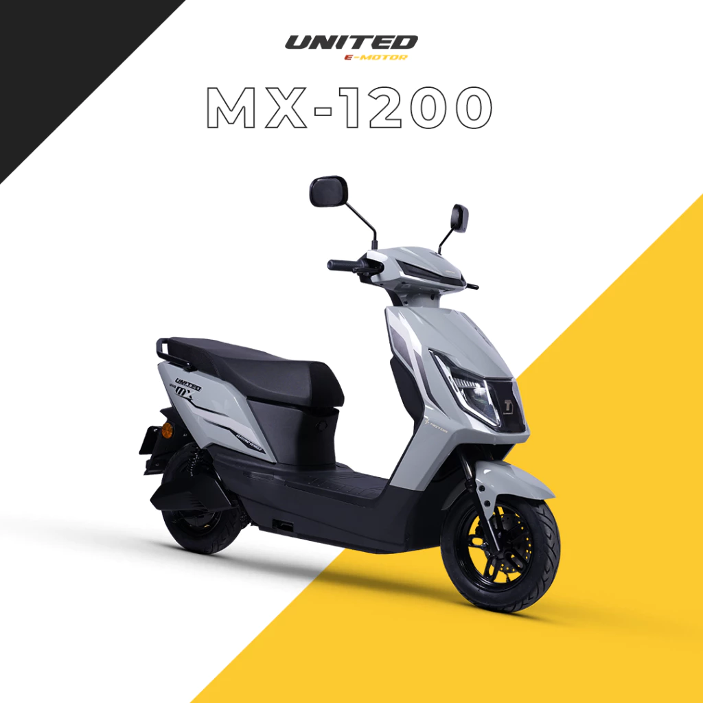 UNITED E-MOTOR MX1200 motor listrik perkotaan tampak samping dengan desain modern