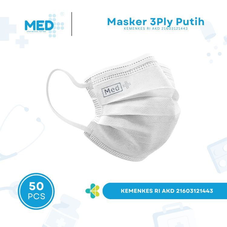 Jual MASKER MED+ PUTIH DAILY MEDICAL 3ply DISPOSABLE FACE MASK WARNA ...
