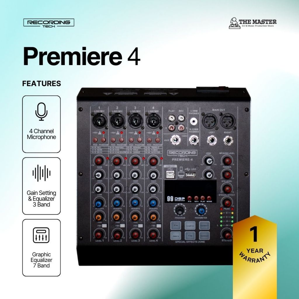 Jual Recording Tech PREMIERE 4 PREMIERE4 Channel USB Audio Mixer ...