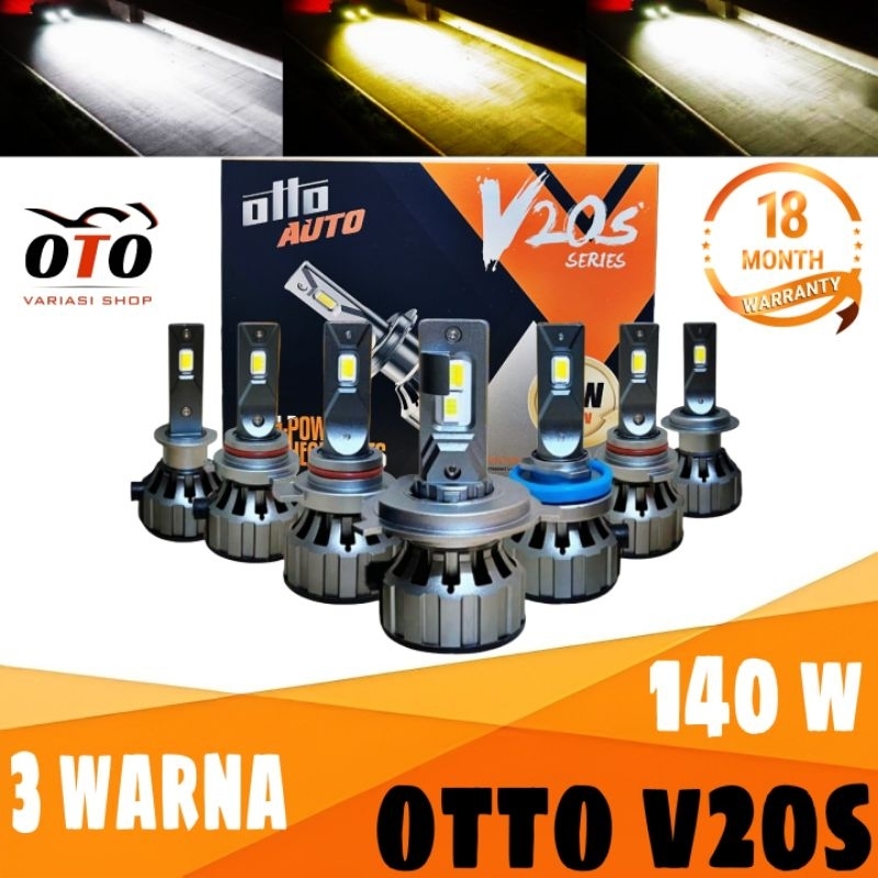 LAMPU LED MOBIL 3 WARNA OTTO V20S H4 H7 H11 HB3 HB4 H1R2 9012 140 WATT LAMPU UTAMA LAMPU FOGLAMP
