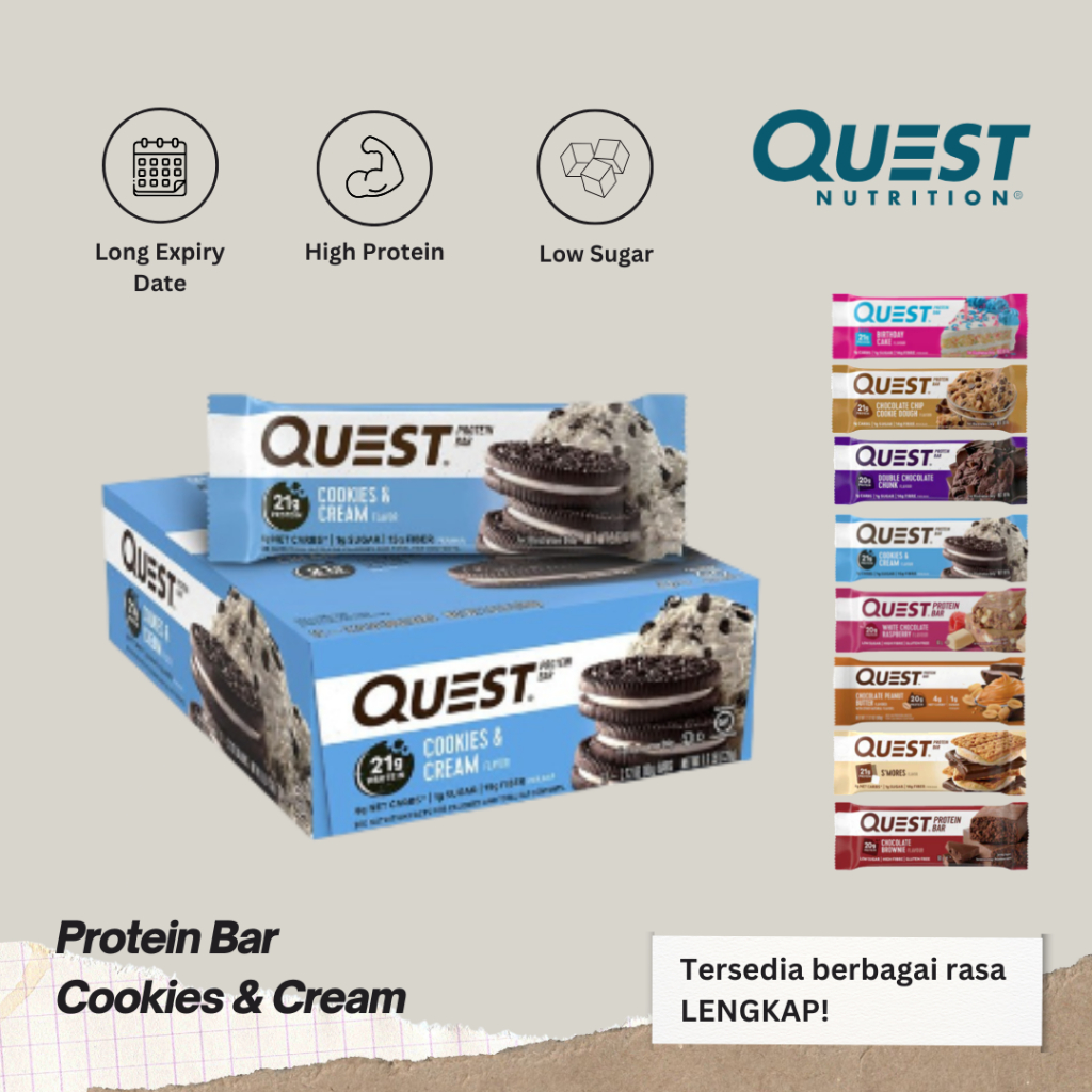 Jual Quest Protein Bar 60g Rasa Cookies & Cream Nutrition Energy ...