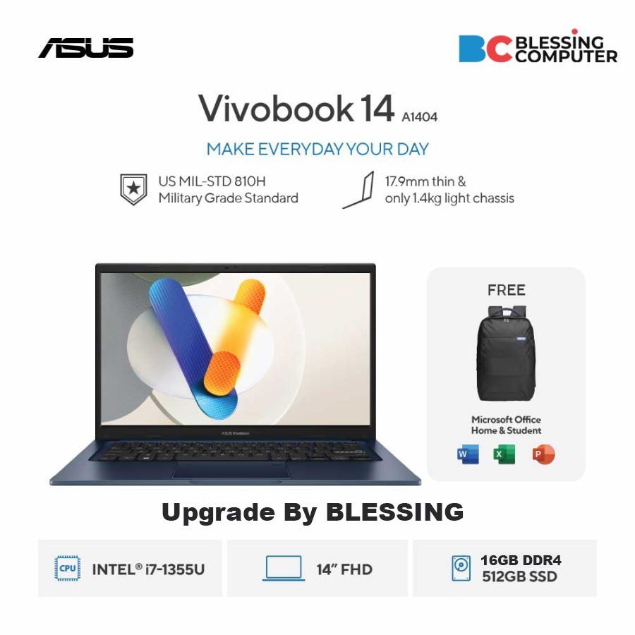 Jual ASUS Vivobook 14 A1404VA-VIPS751M Core i7 1355U 16GB 512GB W11 OHS ...