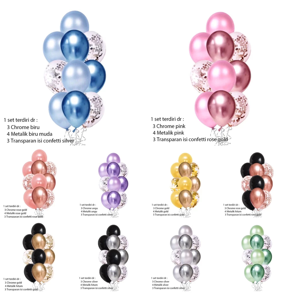 Balon Latex Confetti Mix Balon Latex Polos isi 10pcs Balon Latex Dekorasi Pesta Ulang Tahun