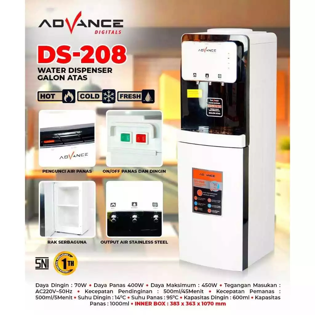 Jual DISPENSER GALON ATAS ADVANCE DS-208/ DISPENSER GALON BAWAH WATER