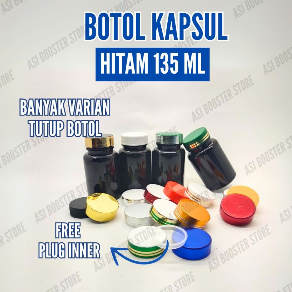 Jual Botol Kapsul 135ML Hitam All Varian Tutup+ Plug Inner | Shopee ...