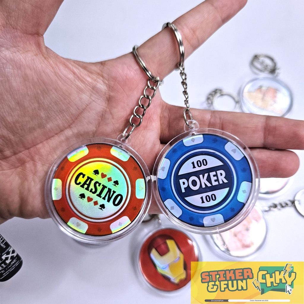 Jual Gantungan Kunci Bulat Akrilik Keychain KOIN POKER Gambar Hollogram ...